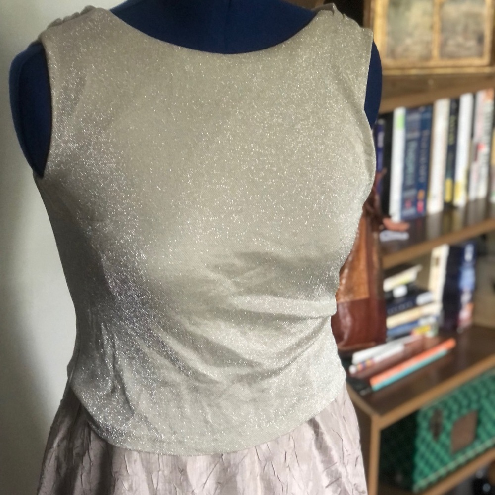 Vintage 80s evening dress Gold silver shimmer high neck evening gown